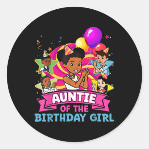 Pegatina Redonda Tía La Niña Cumpleaños Fiesta Rosa Muñeca Familia 