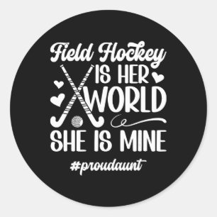 Pegatina Redonda Tía orgullosa de hockey sobre hierba de una placa