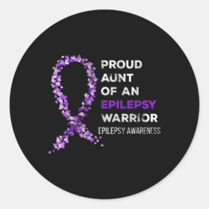 Pegatina Redonda Tía orgullosa de un guerrero de epilepsia Concienc