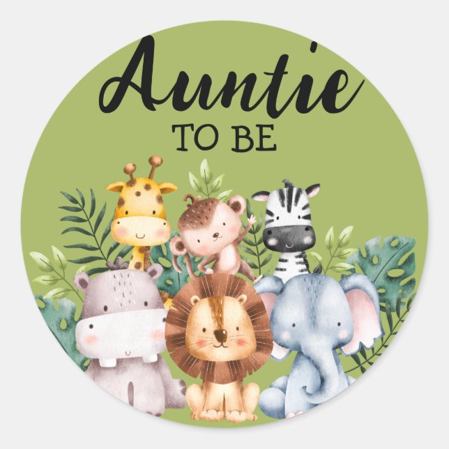 Pegatina Redonda Tía Para Ser | Baby Shower de Woodland Creations (Anverso)