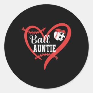 Pegatina Redonda Tía Pelota Béisbol Jugadora de Fútbol Corazón Amor