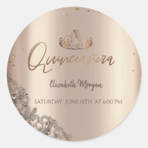 Pegatina Redonda Tiara Diamantes Cooper Quinceañera