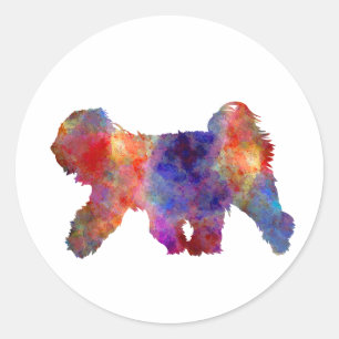 Pegatina Redonda Tibetan Terrier in watercolor