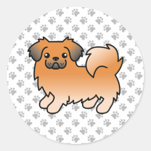Pegatina Redonda Tibetano Spaniel Sable Rojo Perro de Dibujos Anima