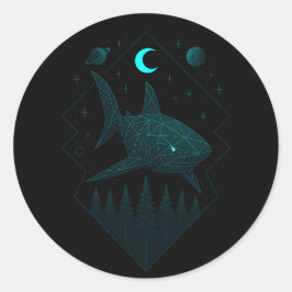 Pegatina Redonda Tiburón Astral - Depredador del Océano Cósmico