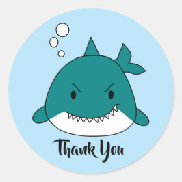 Pegatina Redonda Tiburón Azul Y Blanco Gracias