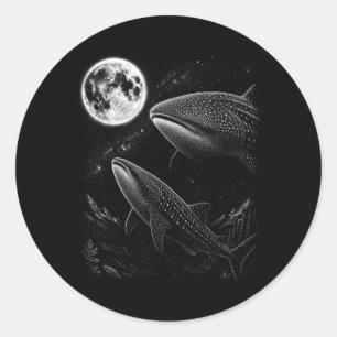 Pegatina Redonda Tiburón Ballena Aullando A La Luna 90s Retro