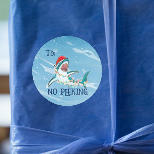 Pegatina Redonda Tiburón Blanco Oceano No Mirar 