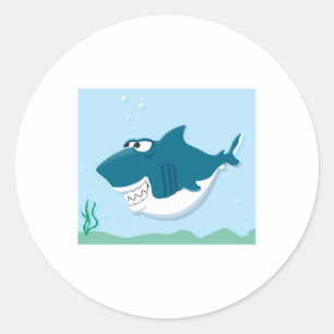 Pegatina Redonda tiburón de dibujos animados lindo