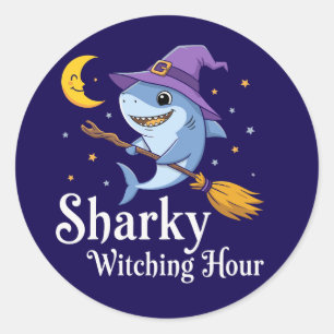 Pegatina Redonda Tiburón de Halloween de la Hora de la Testigos de