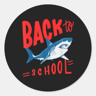 Pegatina Redonda Tiburón De Vuelta A La Vintage Estudiantil De Niño