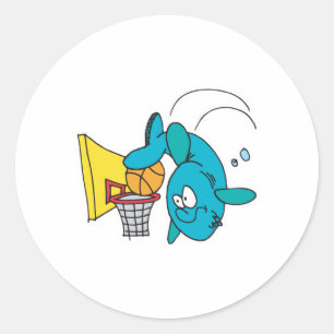 Pegatina Redonda tiburón divertido jugando baloncesto