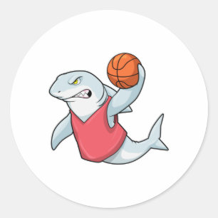 Pegatina Redonda Tiburón en deportes con baloncesto