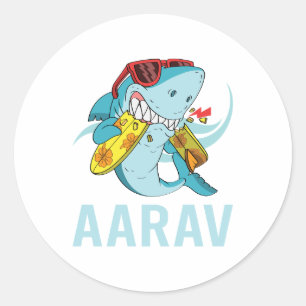 Pegatina Redonda Tiburón gracioso - Nombre Aarav