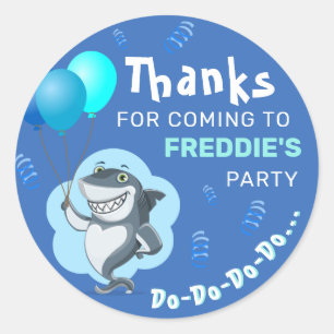 Pegatina Redonda Tiburón lindo Cumpleaños de globos azules