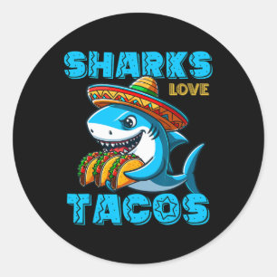 Pegatina Redonda Tiburón Mexicano Divertido Come Tacos Comida Amant