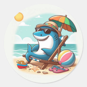 Pegatina Redonda Tiburón personalizado lindo costero/playa