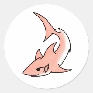 Pegatina Redonda tiburón rosa semana dibujos animados tatuaje arte