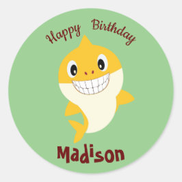 Pegatina Redonda Tiburón 🦈 Súper cumpleaños Fiesta oceánico