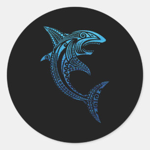 Pegatina Redonda Tiburón tribal artístico tatuaje polinesio hawaian