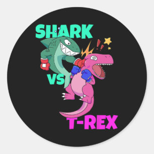 Pegatina Redonda Tiburón Vs Dinosaurio T Guantes De Boxeo Rex Para