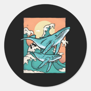 Pegatina Redonda Tiburones ballena Orca Beluga Orcas Narwhal