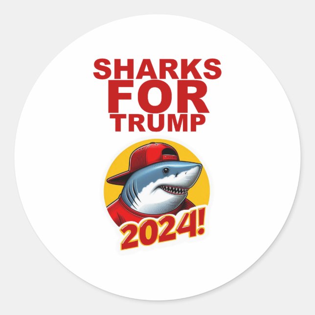 PEGATINA REDONDA TIBURONES PARA TRUMP (Anverso)