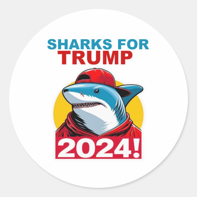 PEGATINA REDONDA TIBURONES PARA TRUMP 2 (Anverso)