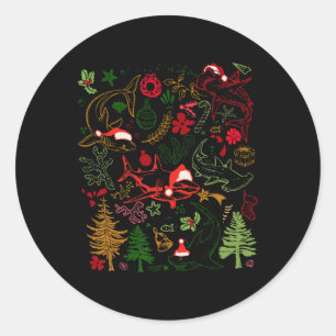 Pegatina Redonda Tiburones Santa Hat Navidades tiburones adoran el 