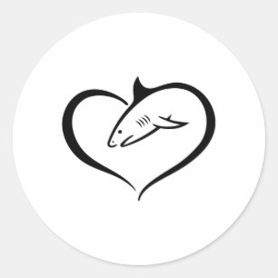 Pegatina Redonda Tiburones tiburones Fin Fish Sea Ocean Guay Gracio