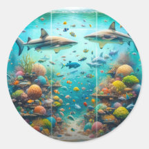 Tiburones y peces Acuarela acuática Boda de acuari