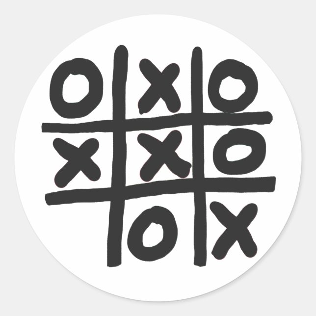Pegatina Redonda Tic Tac Toe (Anverso)