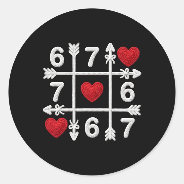 Pegatina Redonda Tic Tac Toe 67 Valentine Couple Hearts Six Seven F (Anverso)