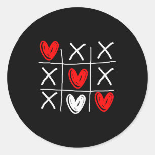 Pegatina Redonda Tic Tac Toe Día de San Valentín Corazón de Amor Pa