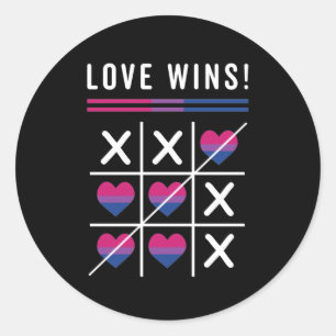 Pegatina Redonda Tic Tac Toe Love gana el orgullo bisexual LGBTQ
