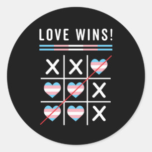 Pegatina Redonda Tic Tac Toe Love gana el orgullo transgénero LGBTQ