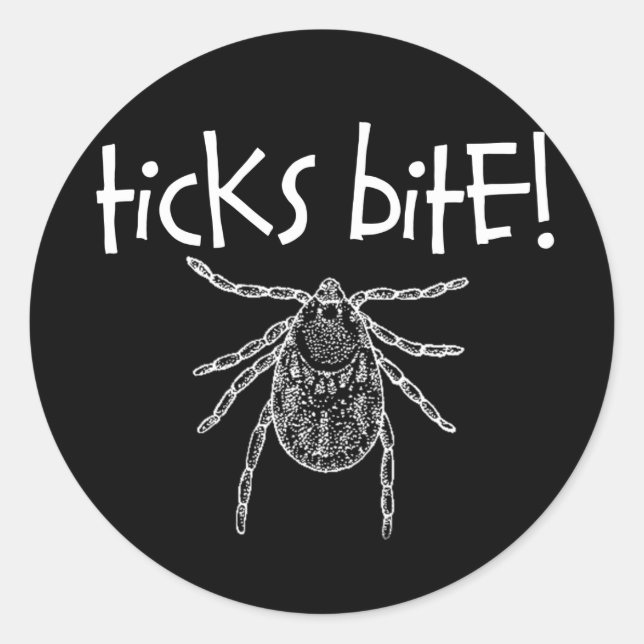 Pegatina Redonda ¡Ticks Bite! (Anverso)