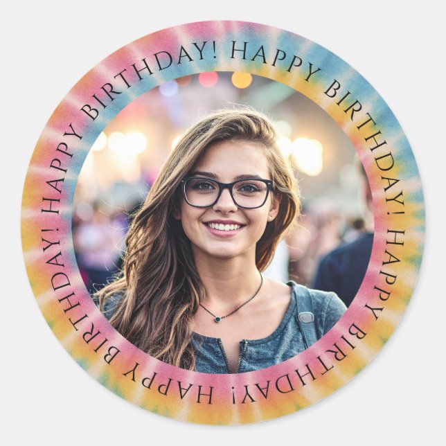 Pegatina Redonda Tie Dye Birthday Photo Envelope Seal Sticker  (Anverso)