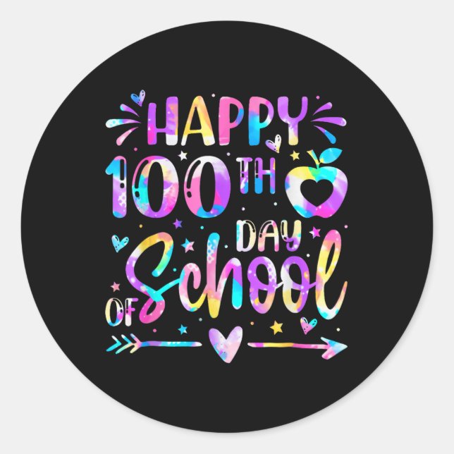 Pegatina Redonda Tie Dye Feliz 100° Día del Estudiante Docente Esco (Anverso)