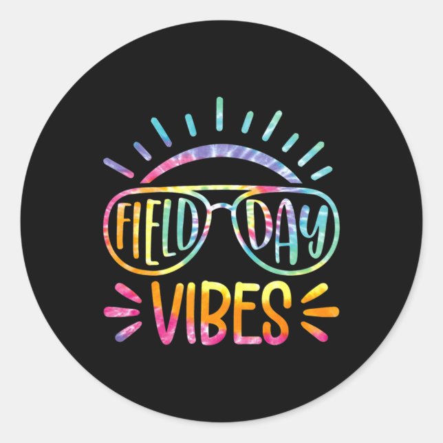 Pegatina Redonda Tie Dye Field Day Vibes Last Day Of School Field D (Anverso)