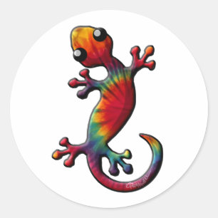 Pegatina Redonda Tie Dye Gecko Lizard
