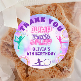 Pegatina Redonda Tie Dye Gymnastics Jump Play Birday Gracias