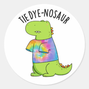 Pegatina Redonda Tie-dye-nosaur Dinosaurio divertido juego de palab