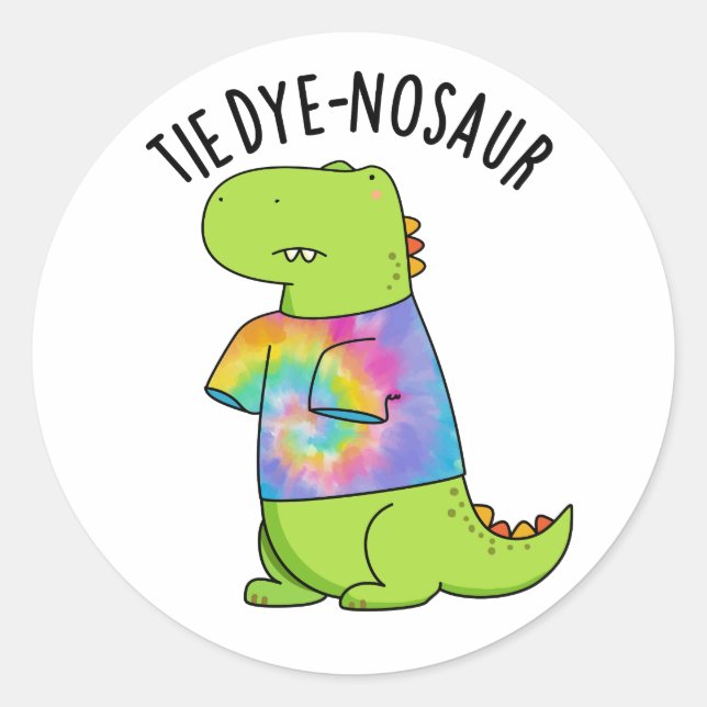 Pegatina Redonda Tie-dye-nosaur Funny Dinosaur Pun (Anverso)