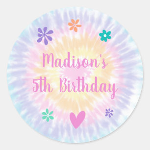 Pegatina Redonda Tie Dye Pastel Rainbow Boho Hippie Cumpleaños