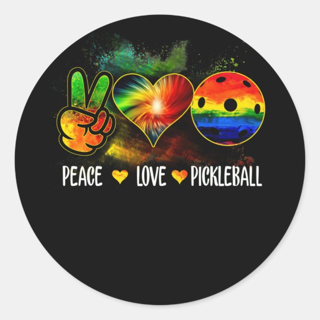 Pegatina Redonda Tie Dye Peace Love Pickleball Lover (Anverso)