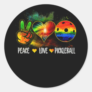 Pegatina Redonda Tie Dye Peace Love Pickleball Pickleball Lover