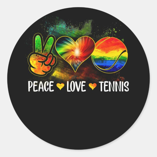 Pegatina Redonda Tie Dye Peace Love Tennis Tennis Lover Game Day (Anverso)