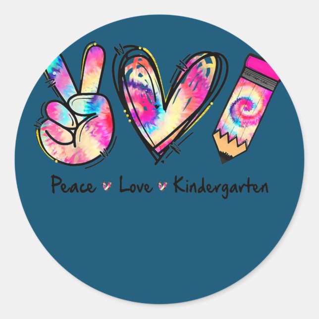 Pegatina Redonda Tie Dye Peace Love Y Kindergarten Chica Boy (Anverso)