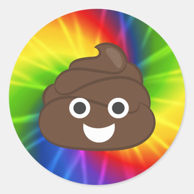Pegatina Redonda Tie Dye Rainbow Poo Pegatinas de Emoji (Anverso)